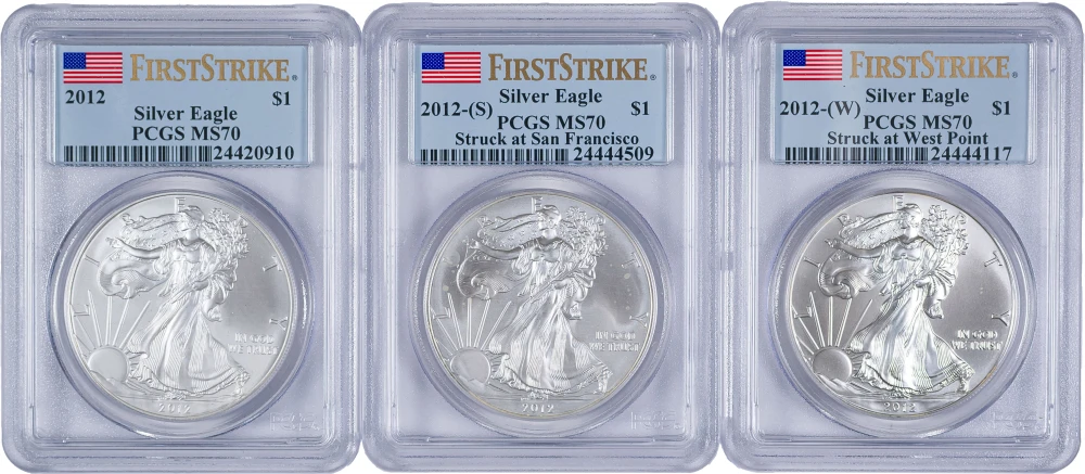 PCGS MS-70 2012 Silver Eagle 3 Piece Set