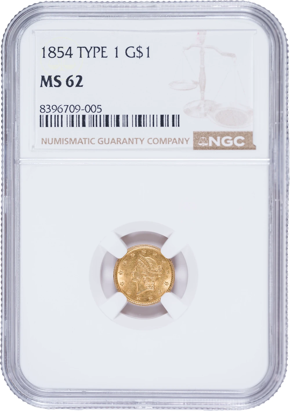 NGC MS-62 1854 Type 1 Gold Dollar