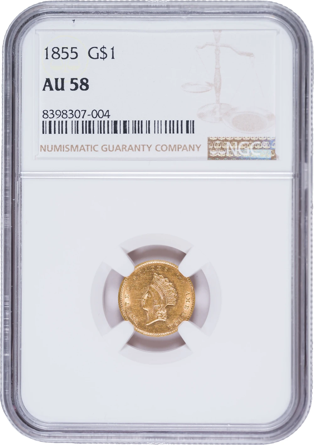 NGC AU-58 1855 Type II Gold Dollar