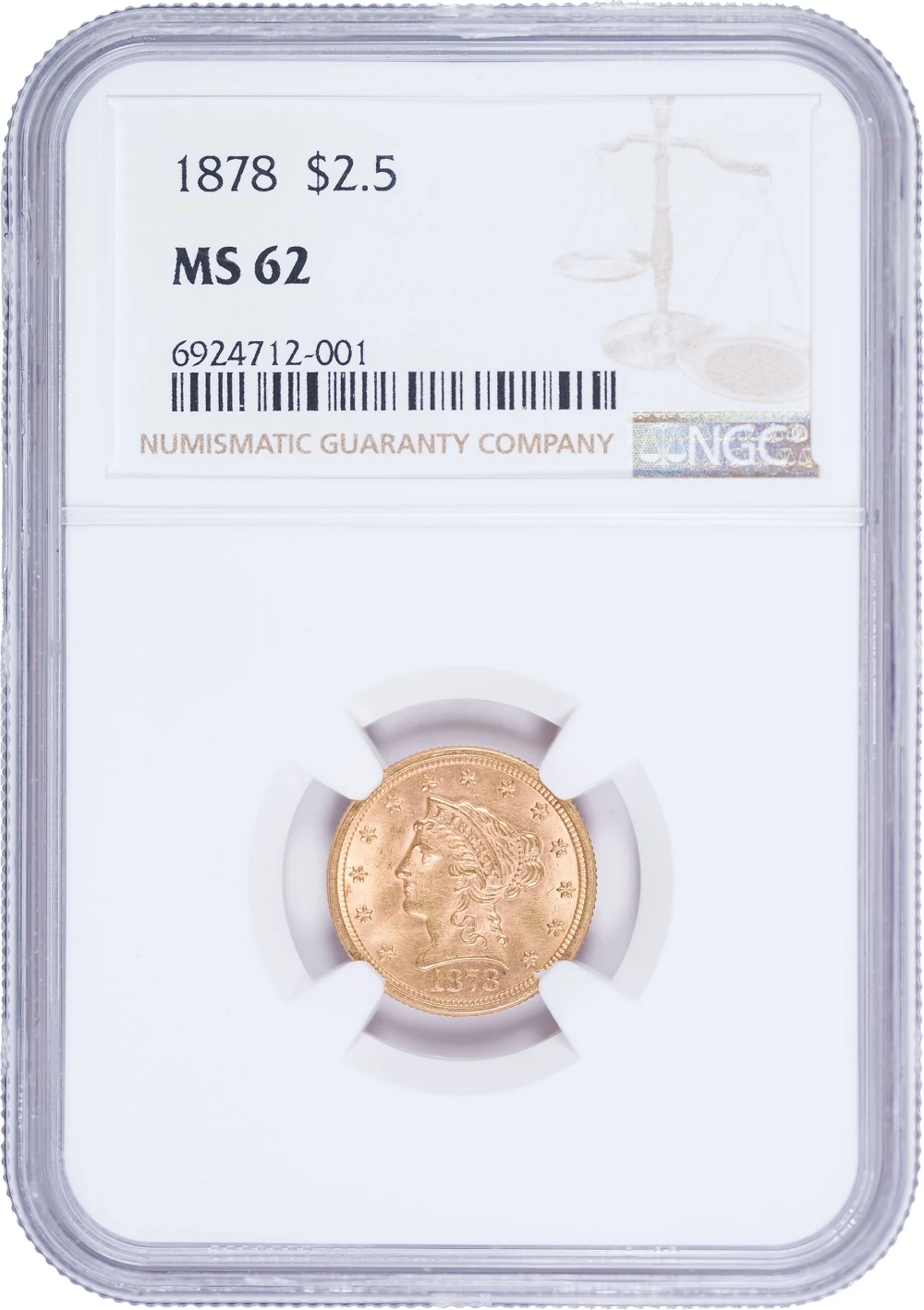 NGC MS-62 1878 $2.50 Gold Liberty