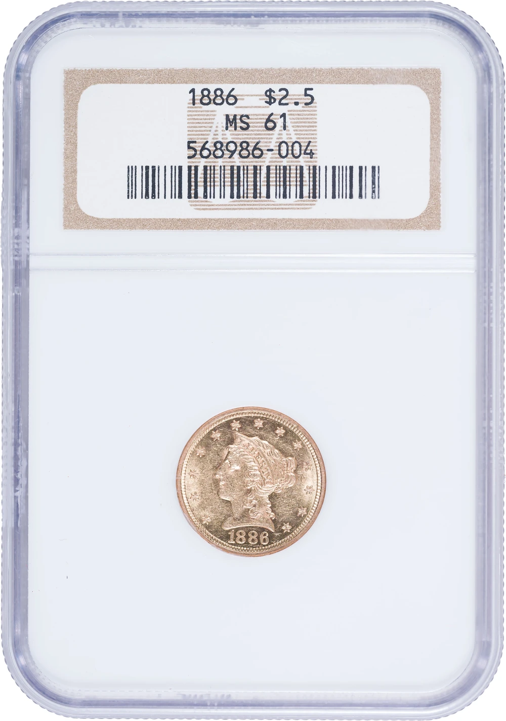 NGC MS-61 1886 $2.50 Gold Liberty