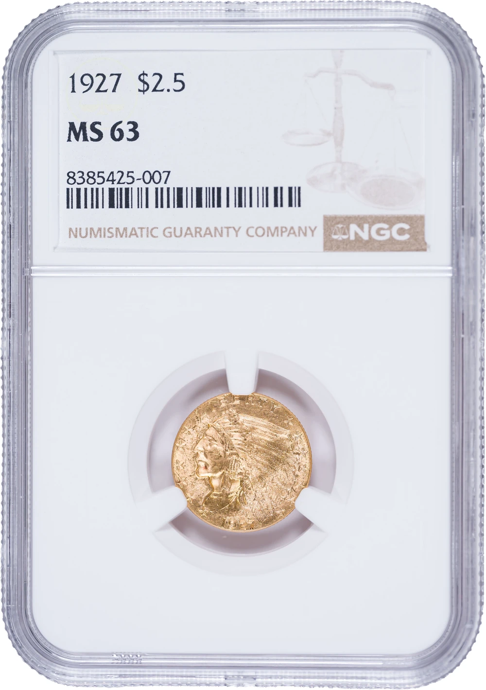 NGC MS-63 1927 $2.50 Gold Indian