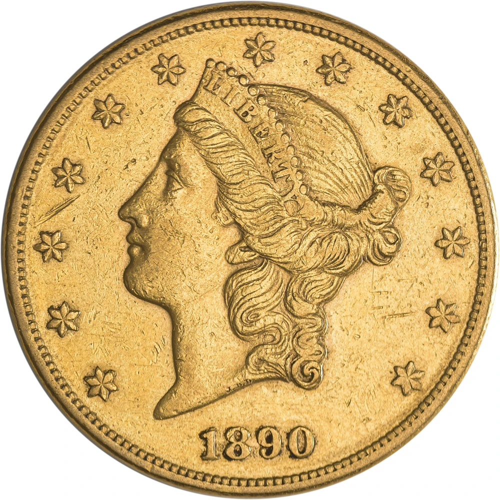 AU-50 1890-CC $20 Gold Liberty