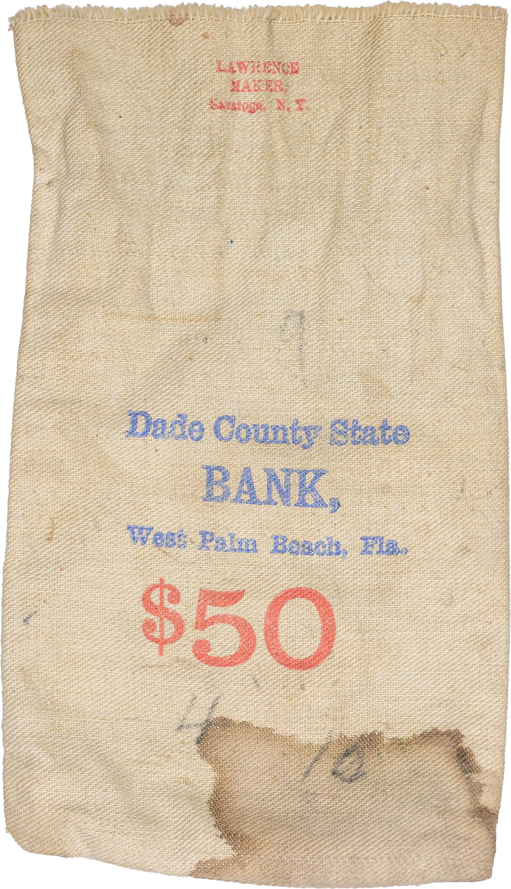 Dade County State Bank Canvas Bag For Gold Coins