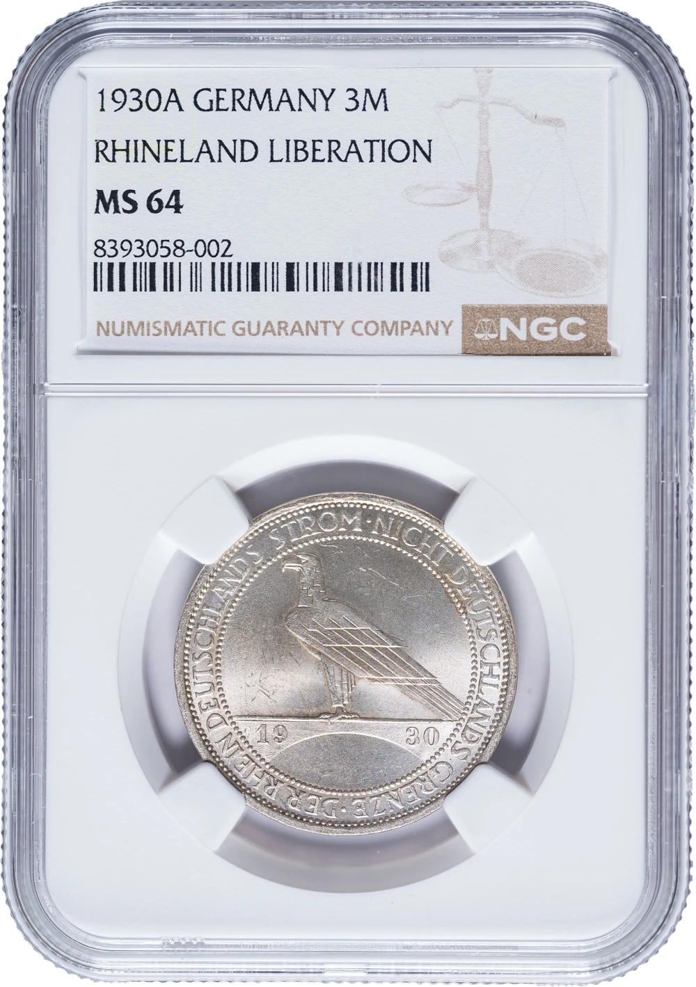 Germany. NGC MS-64 1930-A Silver Three Marks
