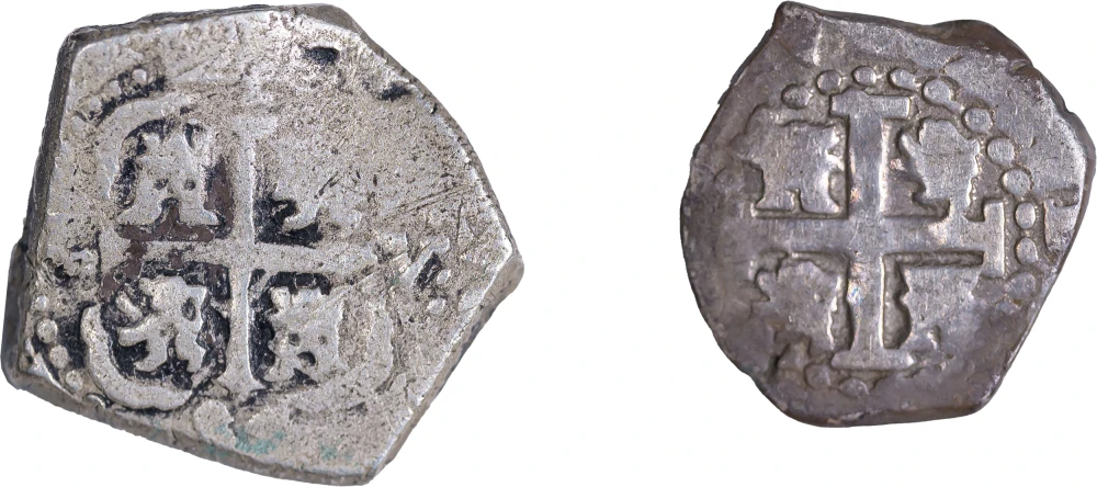 Bolivia and Peru. Pair of Silver Cob Pieces