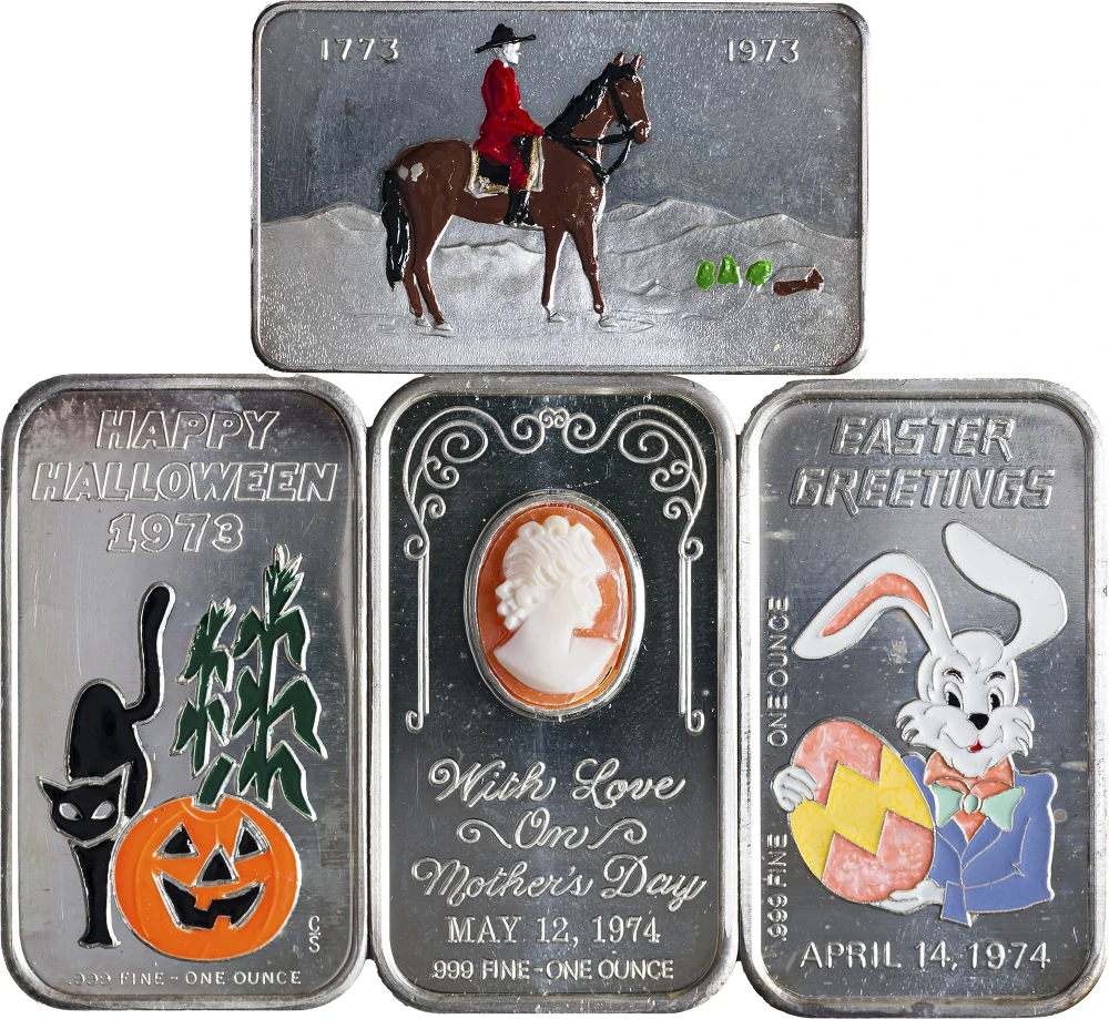 4 Pcs Of Classic Enameled 1 Oz Silver Bars