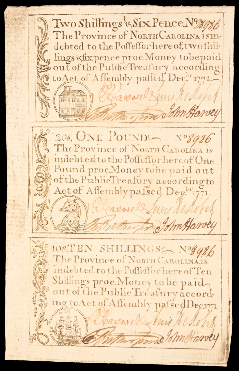 North Carolina. 1771 Three Denomination Sheet