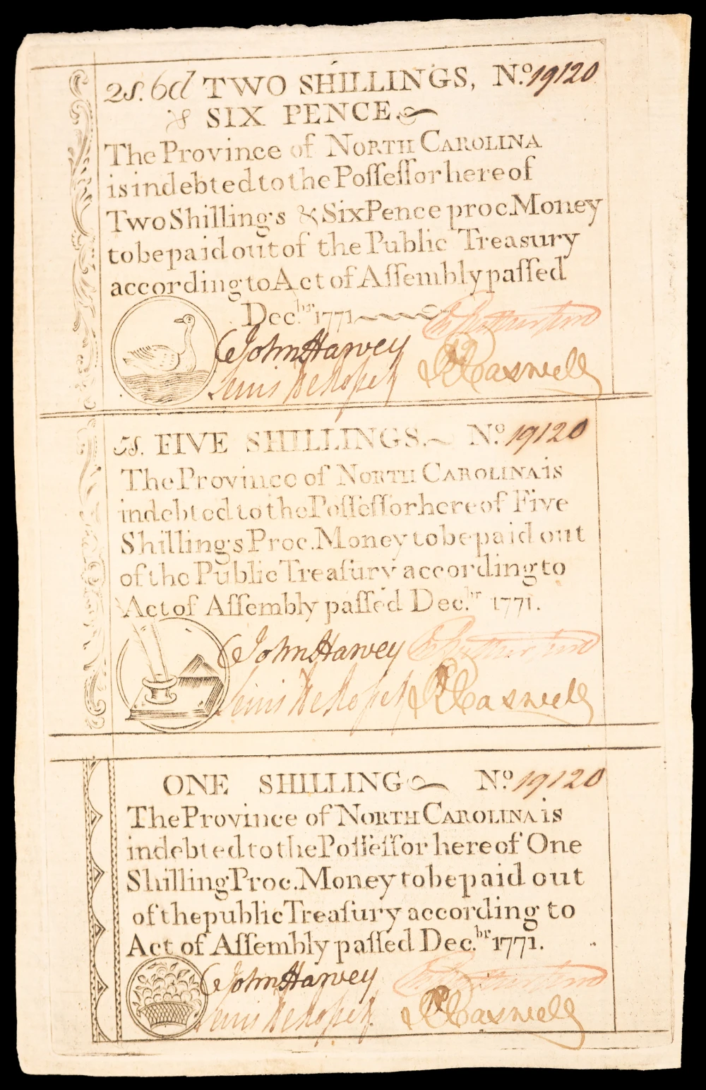North Carolina. 1771 Three Denomination Sheet