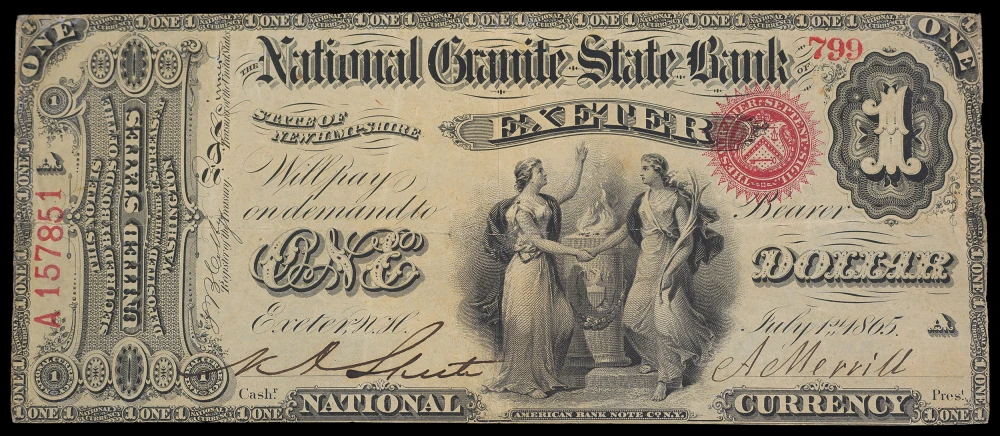 New Hampshire. Exeter. $1 National Currency