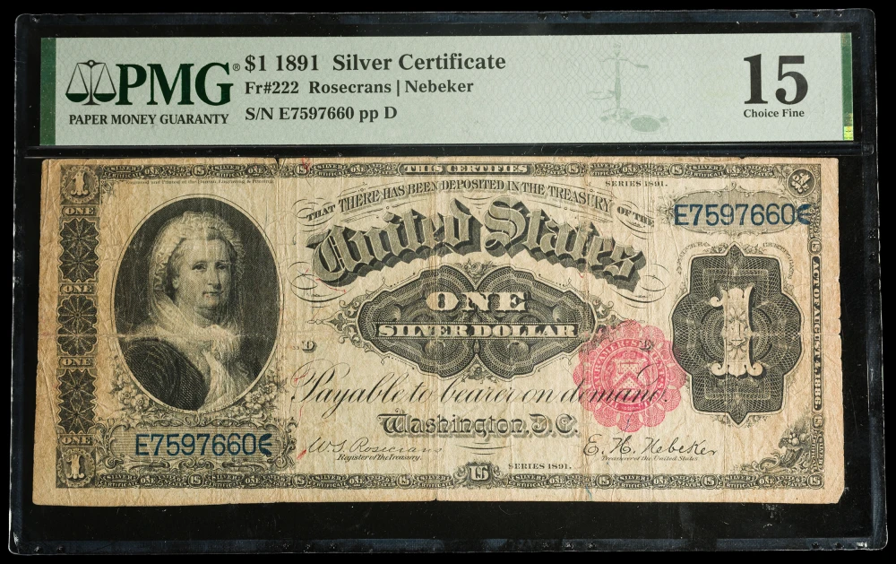 PMG Fine-15 Series 1891 $1 Silver Dollar Note