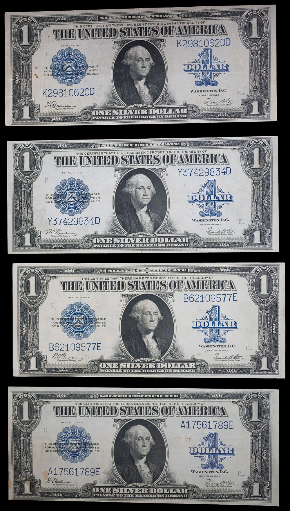 4 PCS VF-EF+ 1923 $1 Silver Certificates