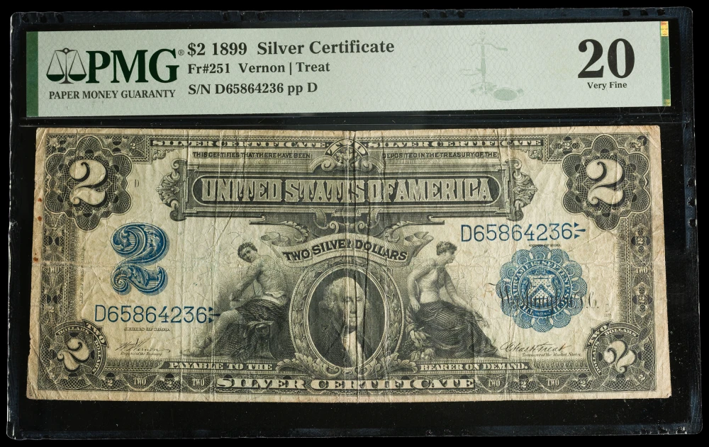 PMG VF-20 Series 1899 $2 Silver Certificate