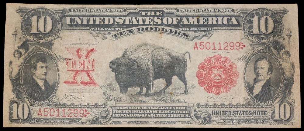 VF Period Counterfeit Bison 1901 $10 Note