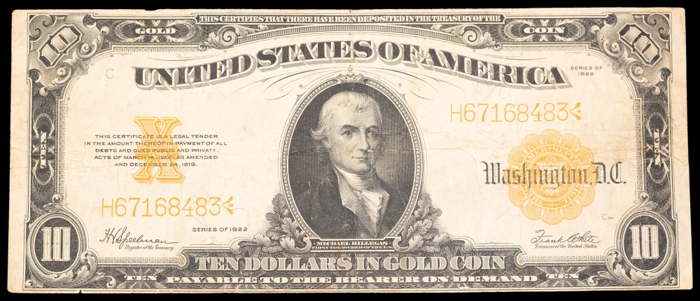 VF Series 1922 $10 Gold Coin Note