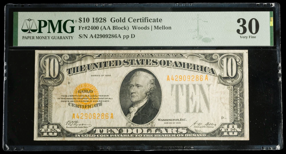 PMG VF-30 Series 1928 $10 Gold Coin Note