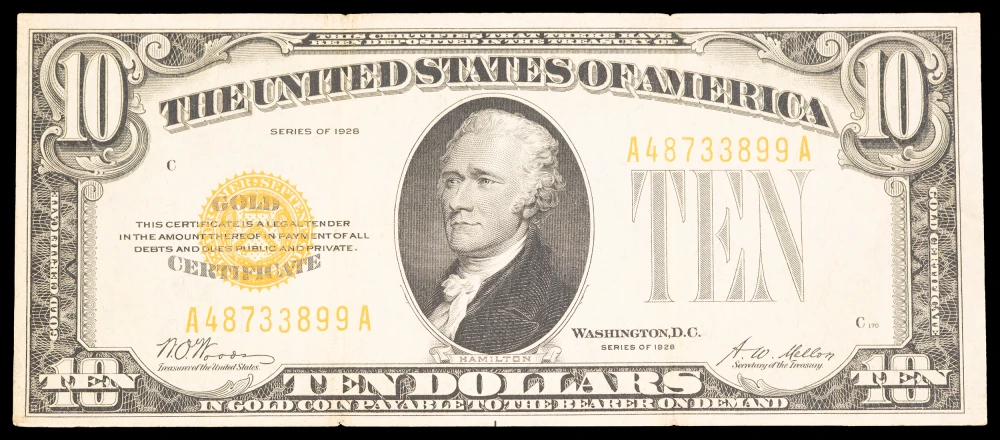EF Series 1928 $10 Gold Certificate