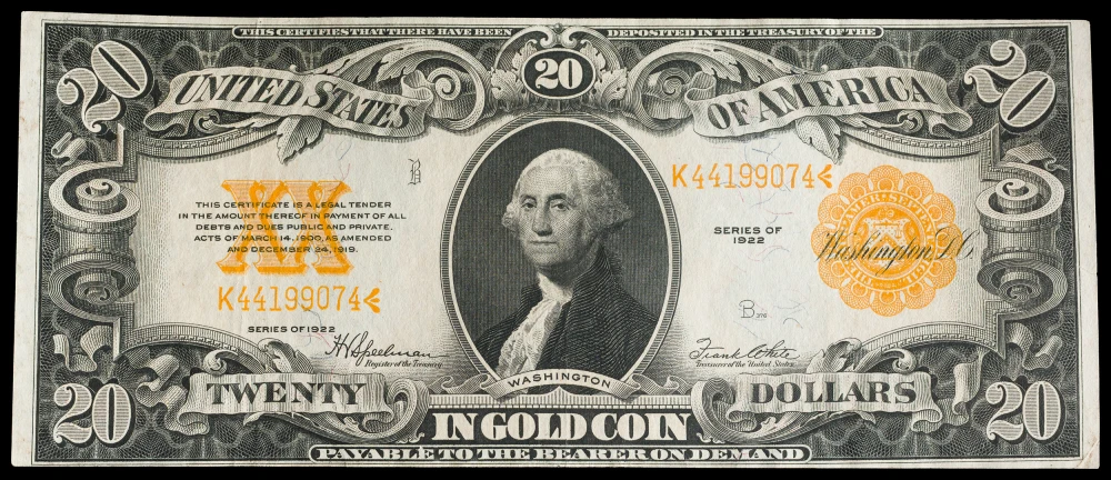 EF Series 1922 $20 Gold Coin Note