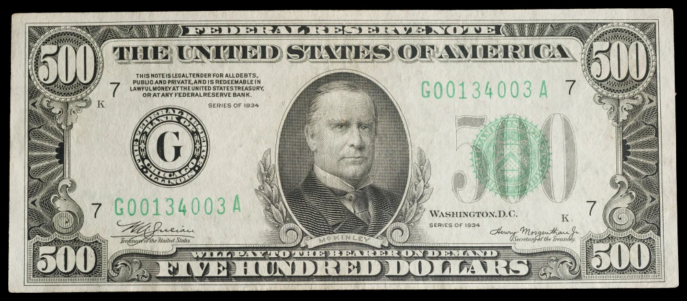 EF-AU Series 1934 $500 Federal Reserve Note