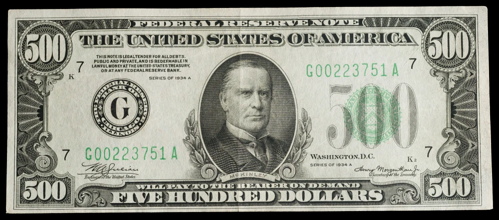 AU+ Series 1934 A $500 Federal Reserve Note