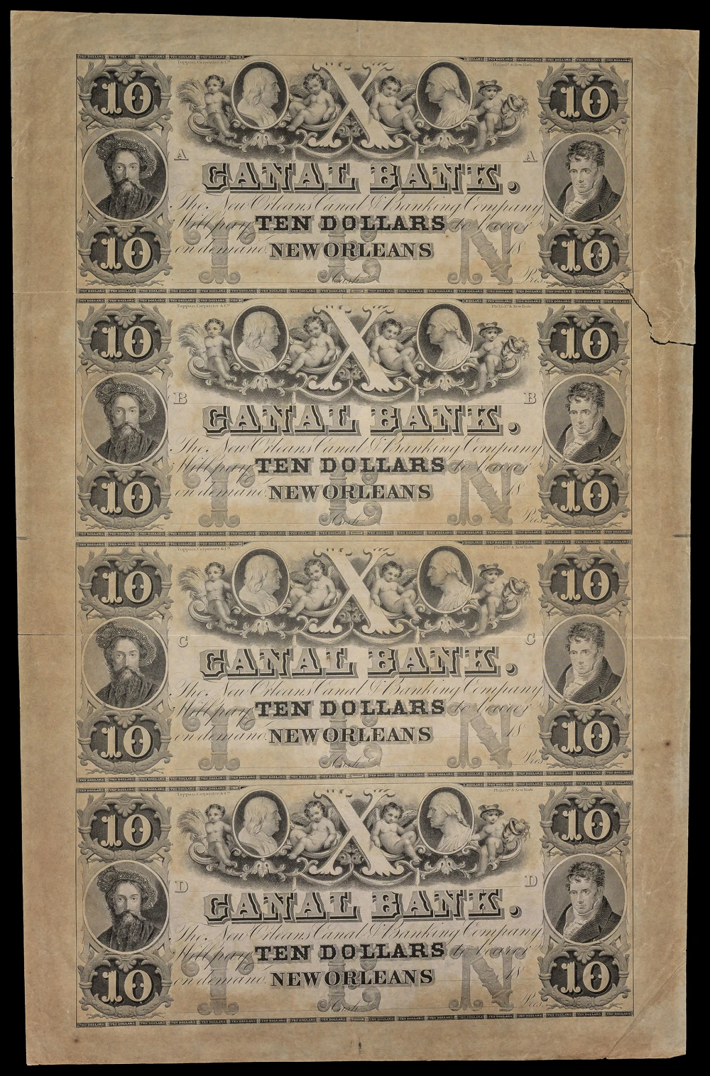 Louisiana, New Orleans 4 Note Uncut Sheet