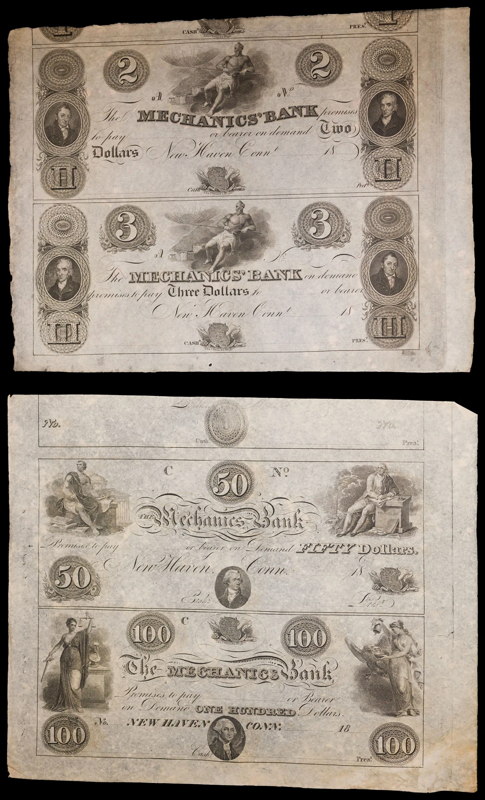 Connecticut. New Haven Pair Of Uncut Sheets