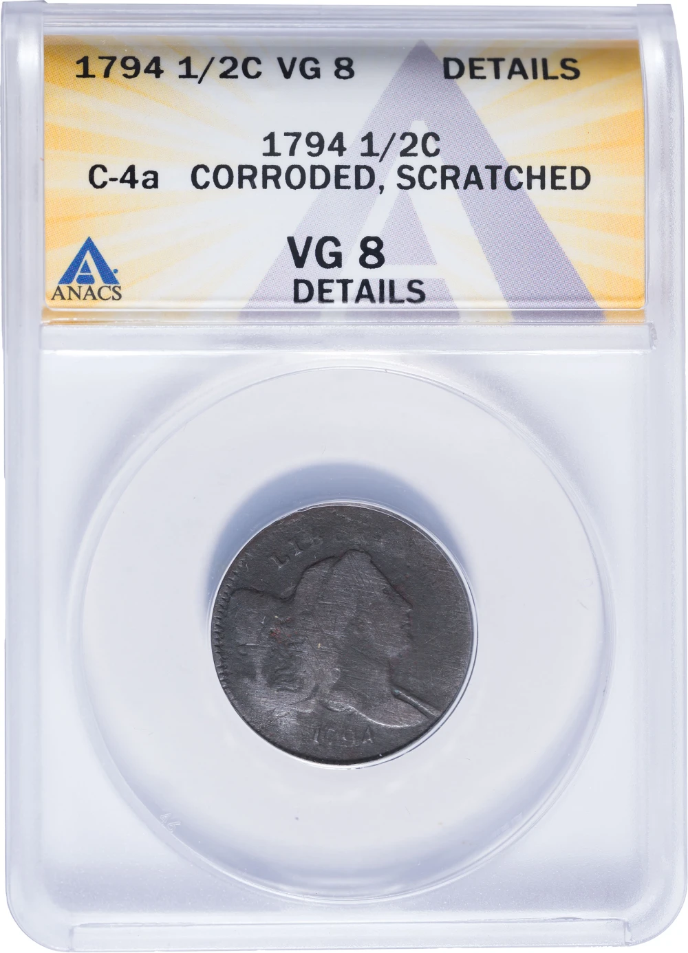ANACS VG-8 Details 1794 Half Cent