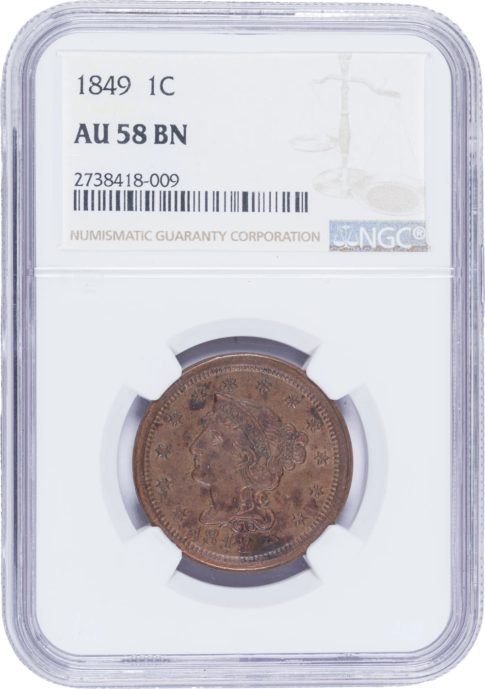 NGC AU-58 BN 1849 Large Cent