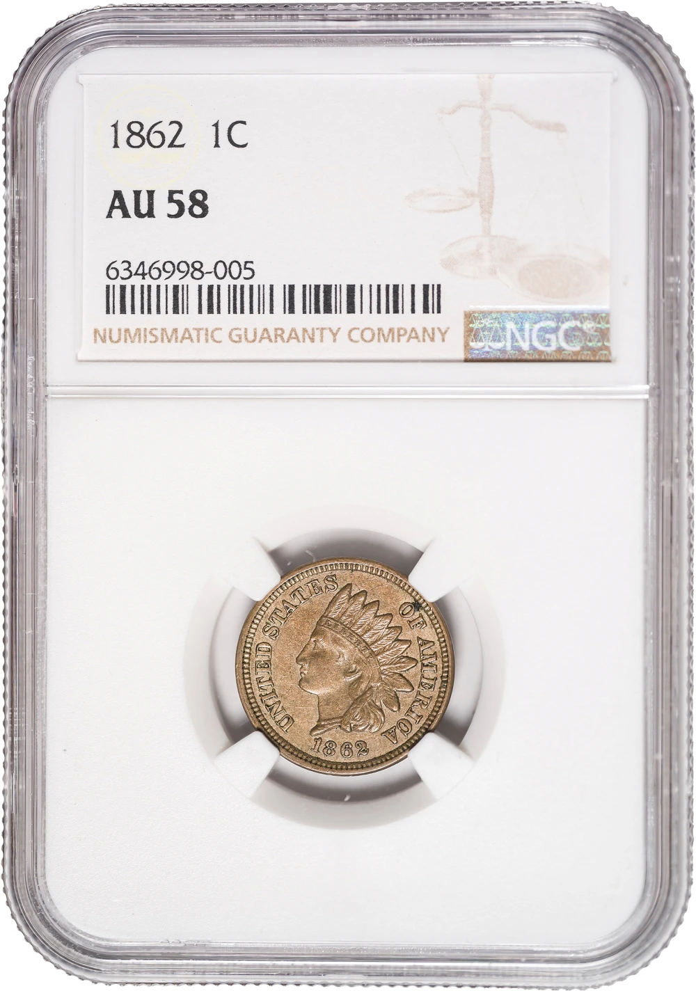 NGC AU-58 1862 Indian Cent