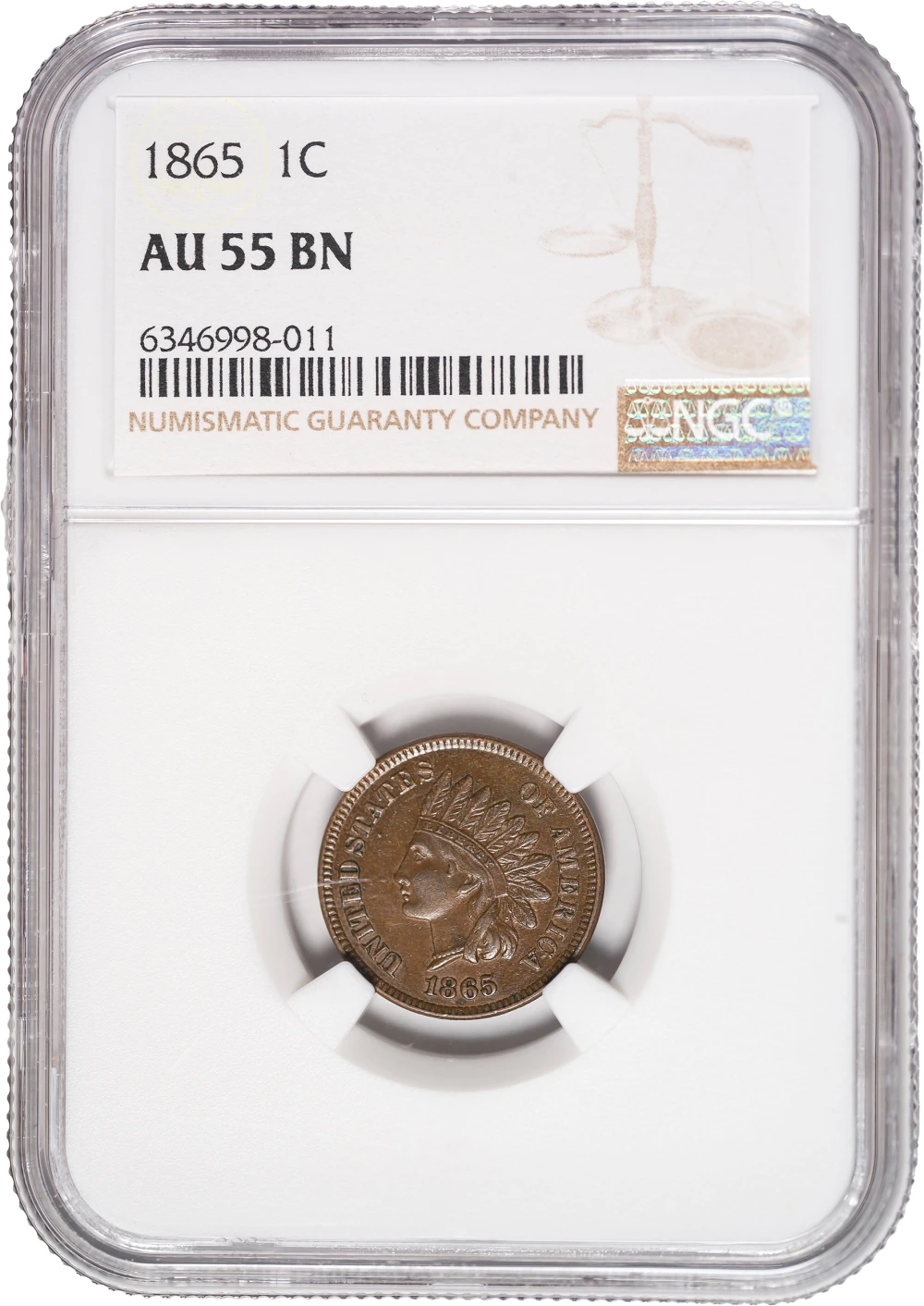 NGC AU-55 1865 Indian Cent