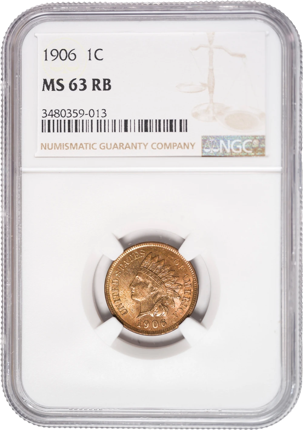 NGC MS-63 RB 1906 Indian Cent
