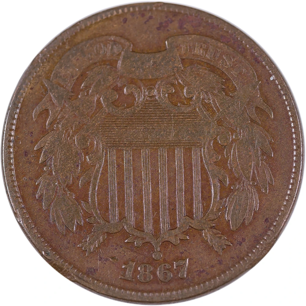 Fine Details 1867 Double Die Two-Cents