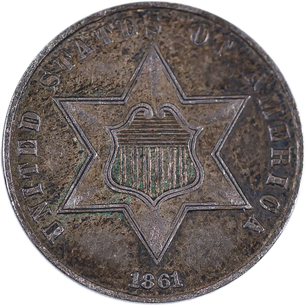 EF-40 1861 Silver Three-Cents