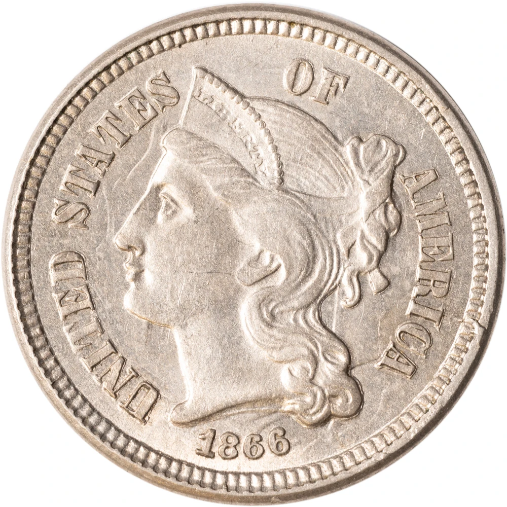MS-60 or Finer 1866 Nickel Three-Cents