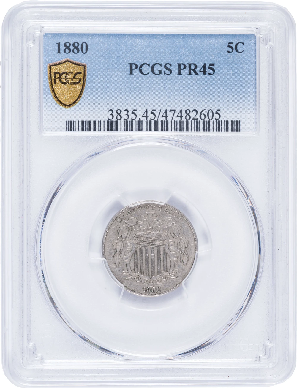PCGS PF-45 1880 Shield Nickel
