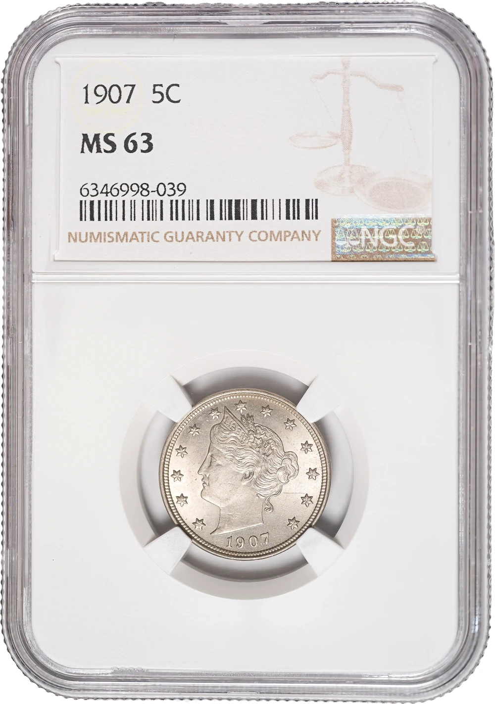 NGC MS-63 1907 Liberty Nickel