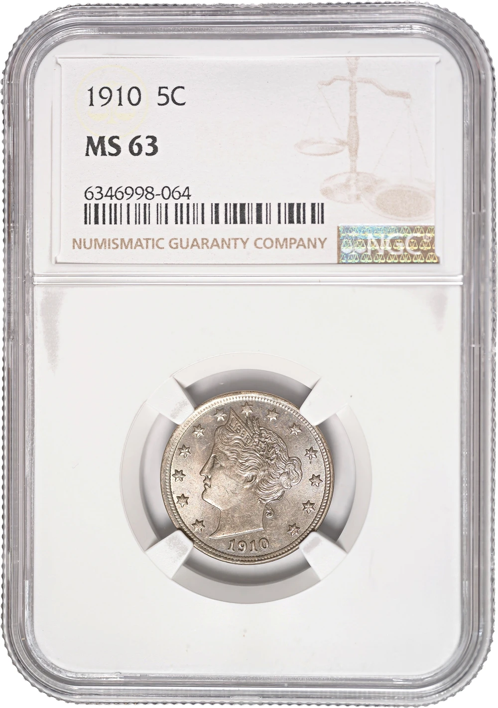 NGC MS-63 1910 Liberty Nickel