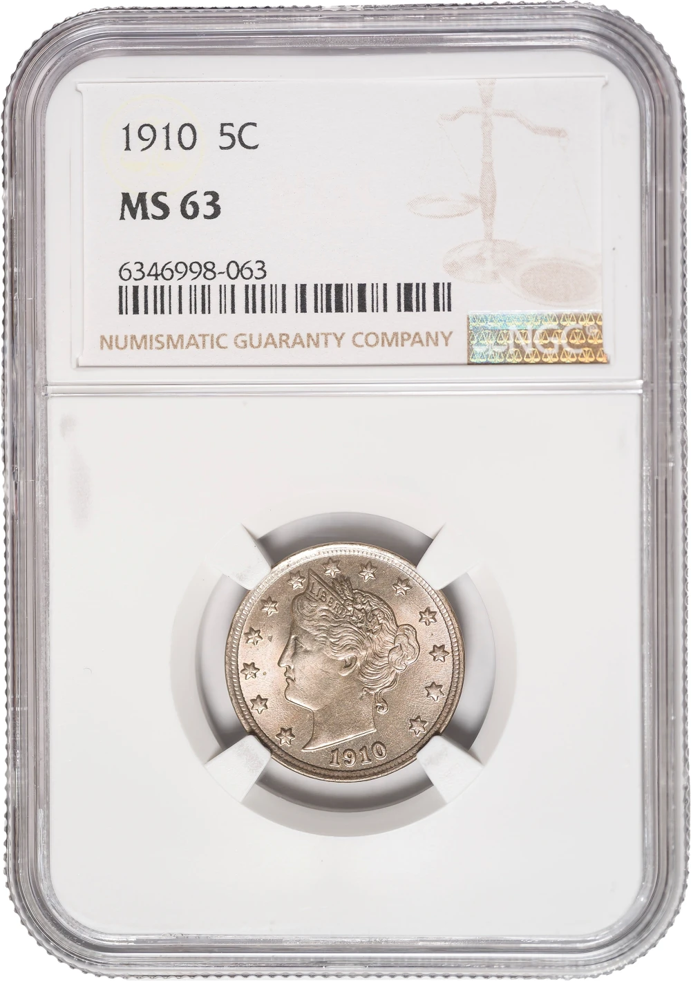 NGC MS-63 1910 Liberty Nickel