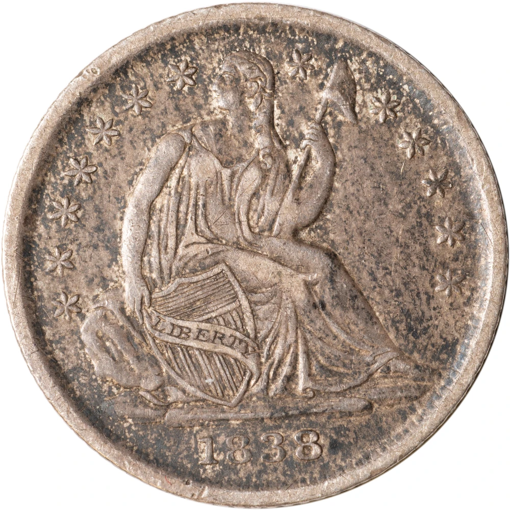 EF-45 1838 Small Stars Half Dime
