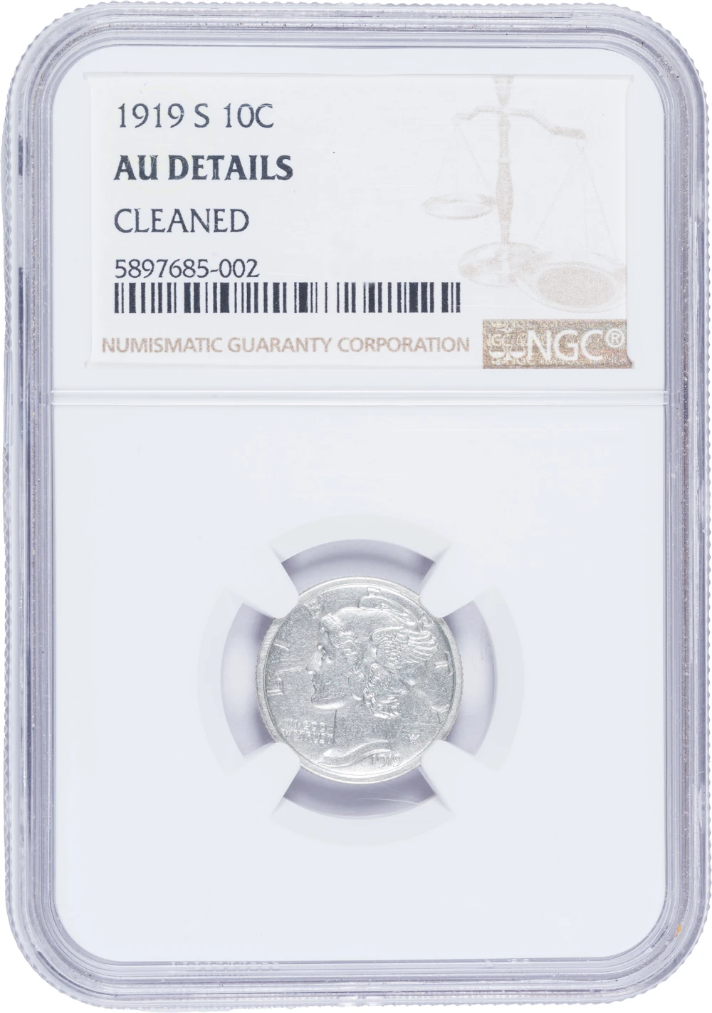 NGC AU Details 1919-S Mercury Dime