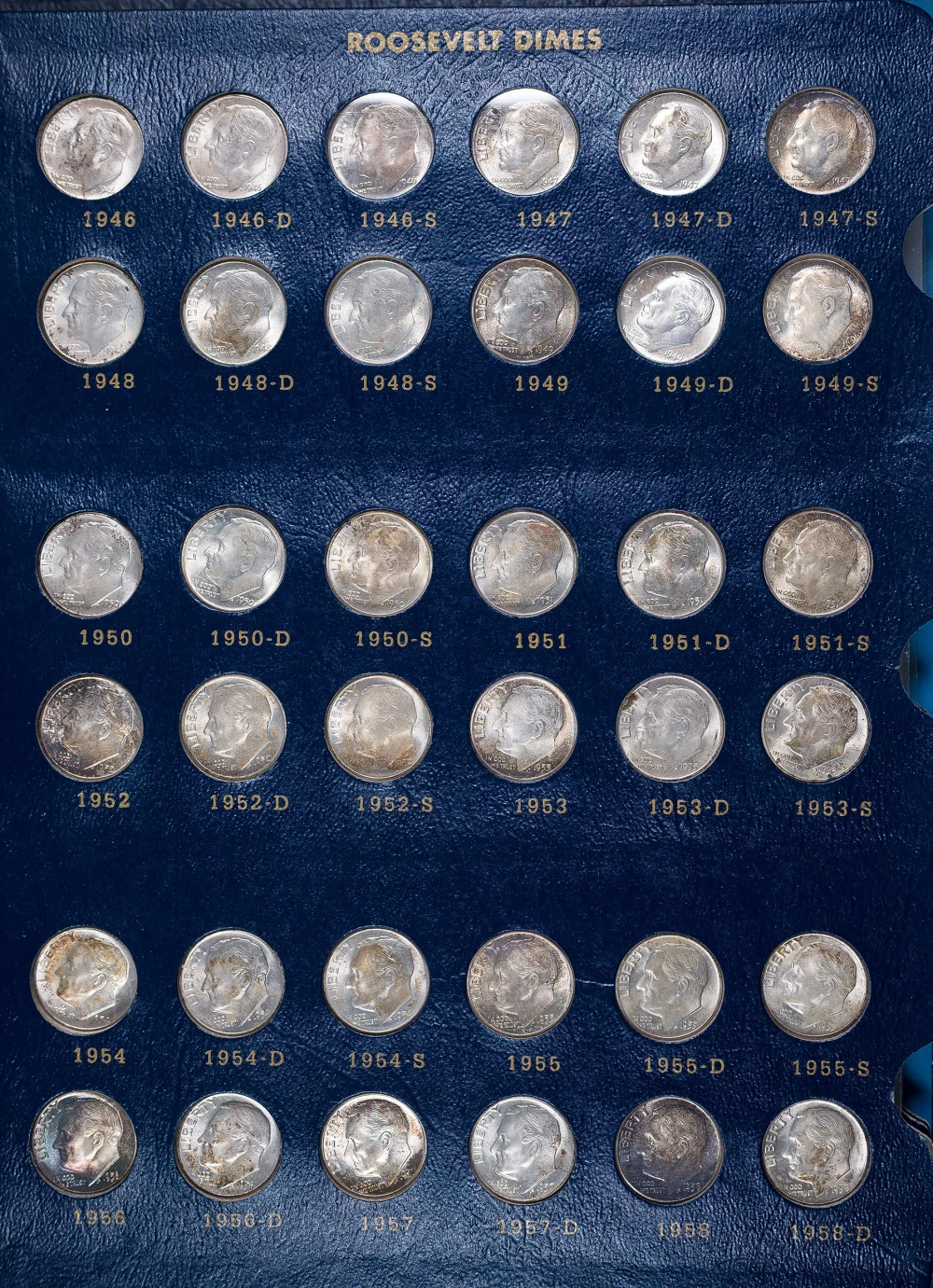 Choice to Gem Silver 1946-1964 PDS Dime Set