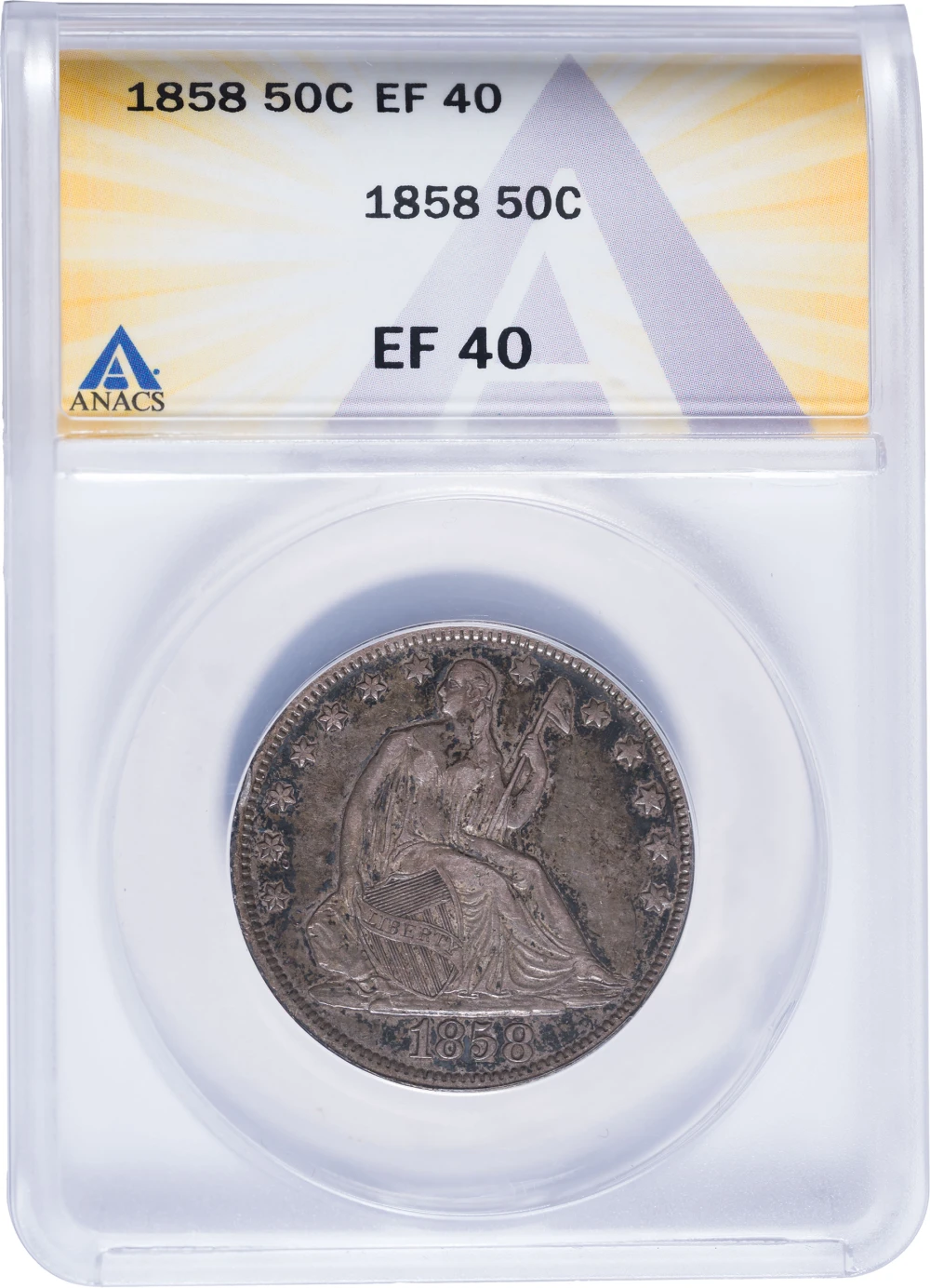ANACS EF-40 1858 Seated Half Dollar