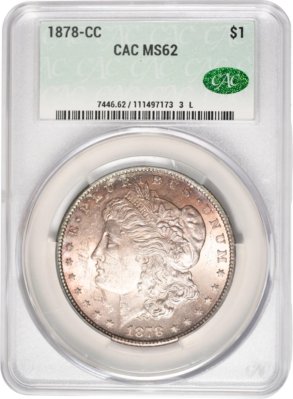 CACG MS-62 Toned 1878-CC Morgan Dollar