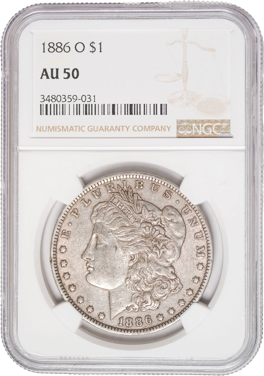 NGC AU-50 1886-O Morgan Dollar