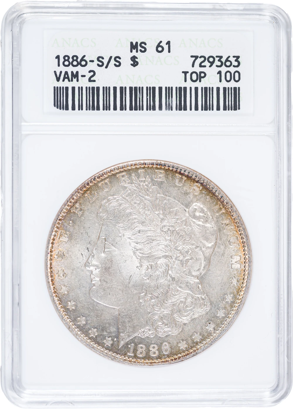 ANACS MS-61 VAM-2 1886-S/S Morgan Dollar
