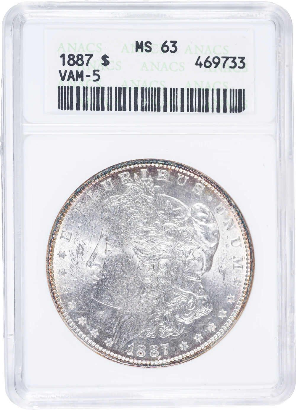 ANACS MS-63 VAM-5 1887 Morgan Dollar