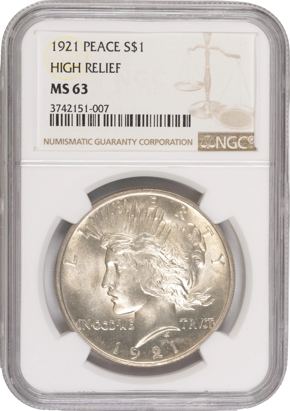 NGC MS-63 1921 Peace Dollar