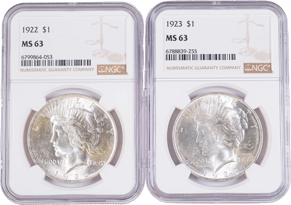 NGC MS-63 Peace Dollar Pair