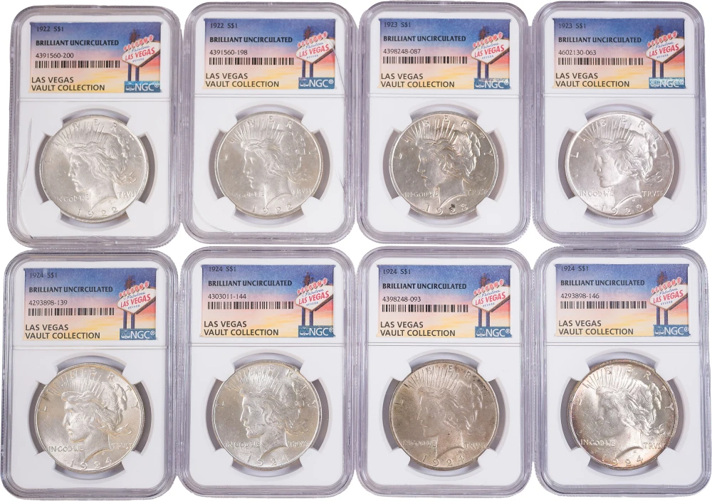 8 PCS NGC Certified Peace Dollars