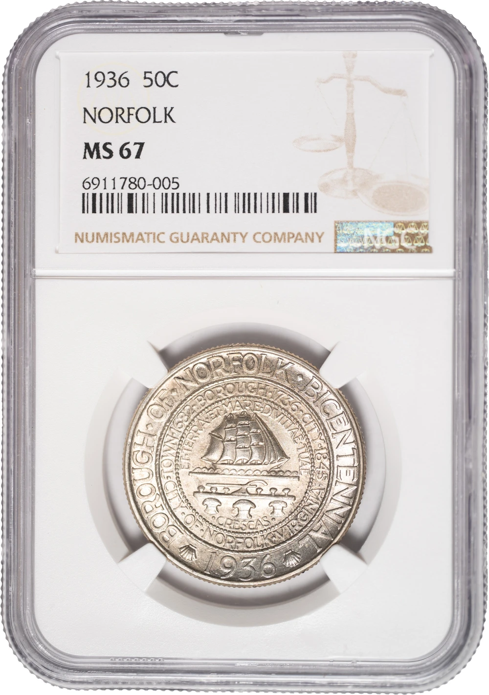NGC MS-67 1936 Norfolk Half Dollar